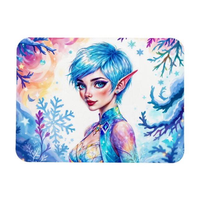 Fantasy ice elf winter magic snowflake art magnet (Horizontal)