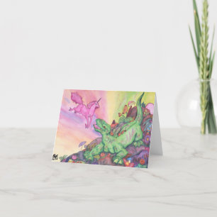 Fantasy Illustration Lizard Pink Flying Unicorn Thank You Card
