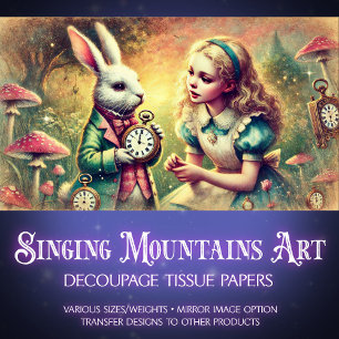 Fantasy Illustration Vintage Alice Bunny Decoupage Tissue Paper