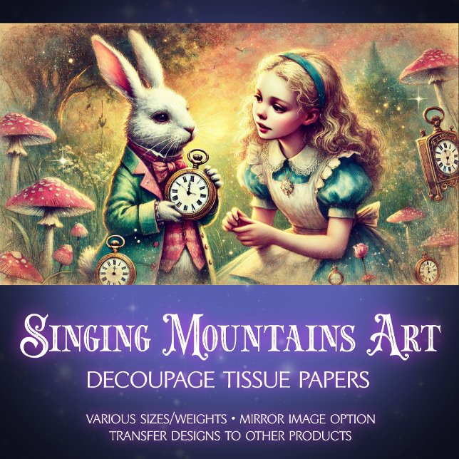 Fantasy Illustration Vintage Alice Bunny Decoupage Tissue Paper (Creator Uploaded)