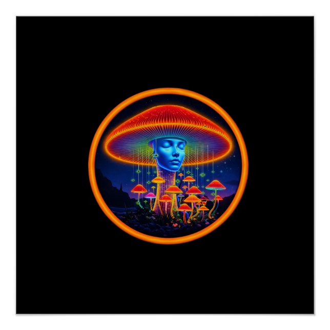 Fantasy Image Dark Lady With Orange Mushroom Hat Poster (Front)