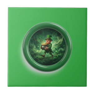 Fantasy Image Leprechaun Carrying Pot Of Gold Ceramic Tile