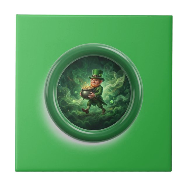 Fantasy Image Leprechaun Carrying Pot Of Gold Ceramic Tile (Front)