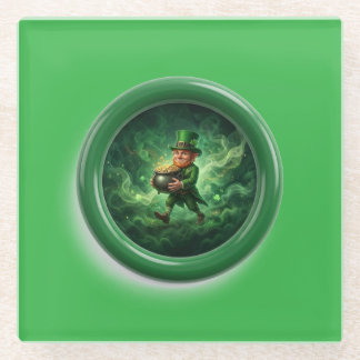 Fantasy Image Leprechaun Carrying Pot Of Gold Glass Coaster