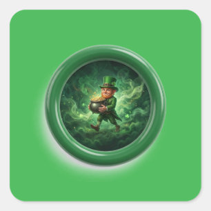 Fantasy Image Leprechaun Carrying Pot Of Gold Square Sticker
