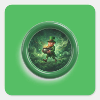 Fantasy Image Leprechaun Carrying Pot Of Gold Square Sticker