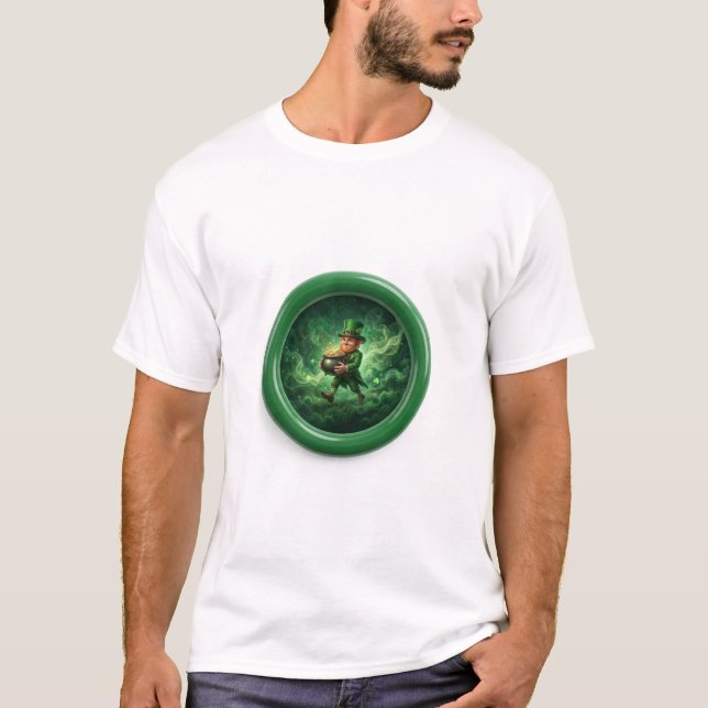 Fantasy Image Leprechaun Carrying Pot Of Gold T-Shirt (Front)