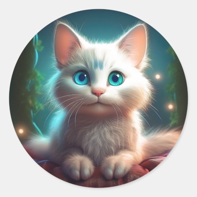Fantasy Image Of A Young Albino Cat Classic Round Sticker (Front)