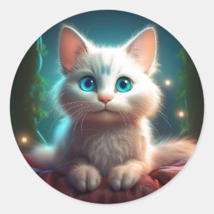 Fantasy Image Of A Young Albino Cat Classic Round Sticker