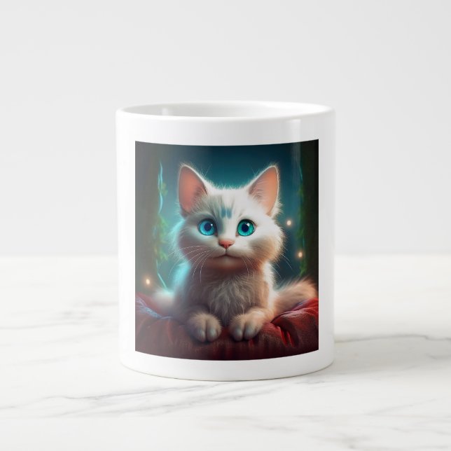 Fantasy Image Of A Young Albino Cat Large Coffee Mug (Front)