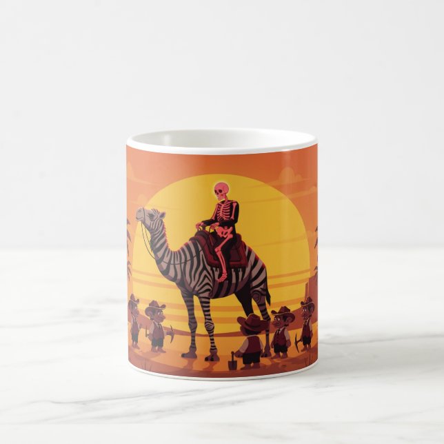 Fantasy Image of Skeleton Riding Striped Camel Coffee Mug (Center)