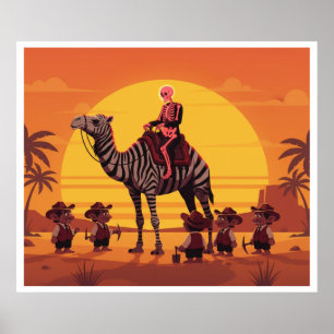 Fantasy Image of Skeleton Riding Striped Camel Poster