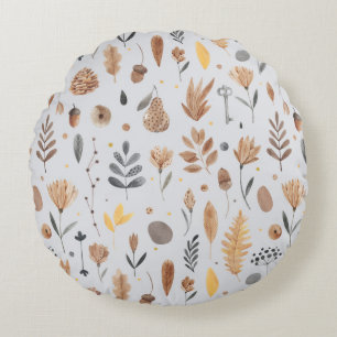 Fantasy-inspired botanical elements round cushion