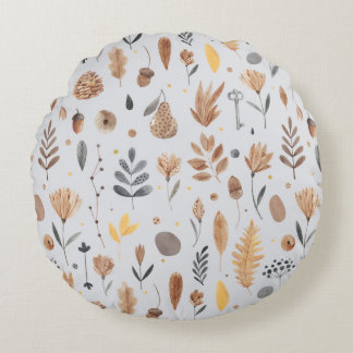 Fantasy-inspired botanical elements round cushion
