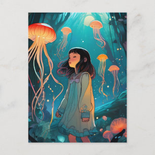 Fantasy Jellyfish Forest Girl Postcard