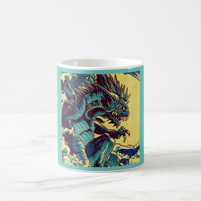 Fantasy Kaiju Anime - Woodcut 1 Coffee Mug (Center)