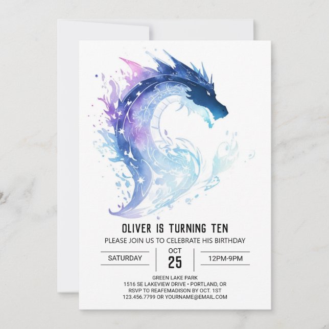 Fantasy Kids' Dragon Adventure Birthday Invitation (Front)