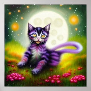 Fantasy kitten and moon poster
