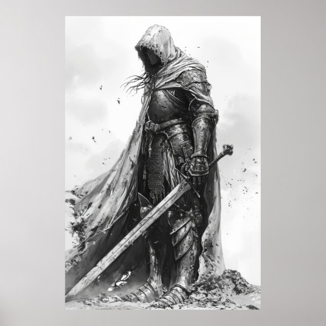 Fantasy Knight Illustration in the Style of Ian Mi Poster (Front)