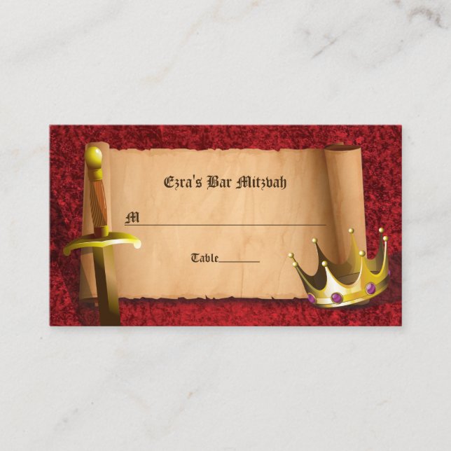 Fantasy Knight Sword Mediaeval Times Bar Mitzvah Place Card (Front)