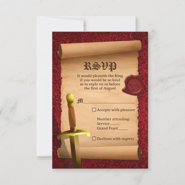 Fantasy Knight Sword Mediaeval Times Bar Mitzvah RSVP Card (Front)