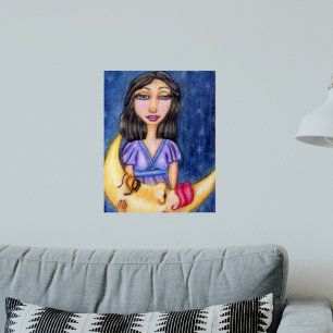Fantasy Lady Holding Sleeping Crescent Moon Poster