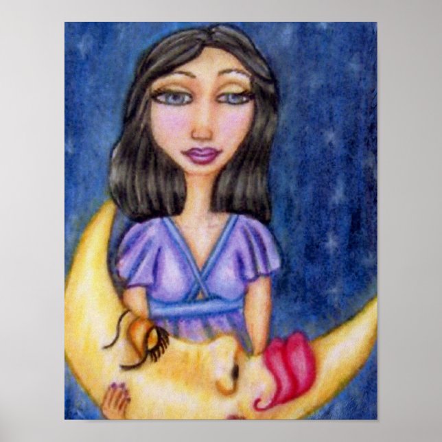 Fantasy Lady Holding Sleeping Crescent Moon Poster (Front)