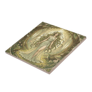 Fantasy lady in an enchanted forest ceramic tile