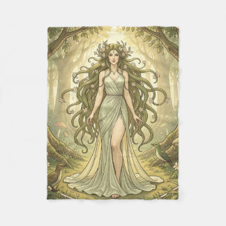 Fantasy lady in an enchanted forest fleece blanket
