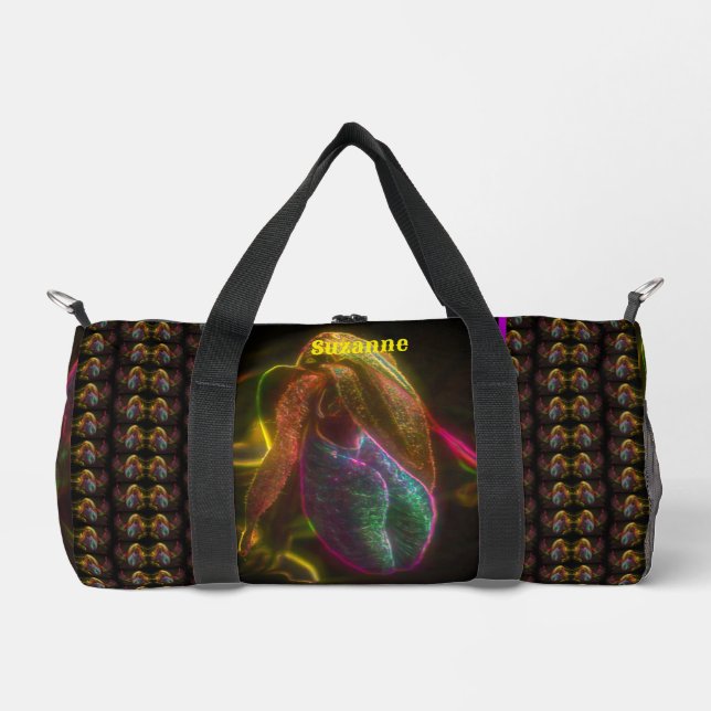 Fantasy Lady Slipper Flower Art Personalised Duffle Bag (Front)