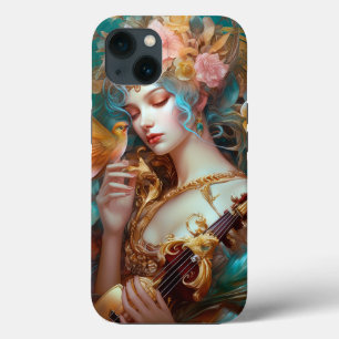 Fantasy Lady With Lute & Butterfly Bird iPhone 13 Case