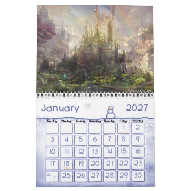 Fantasy land calendar by artist David A. Baker (Jan 2027)