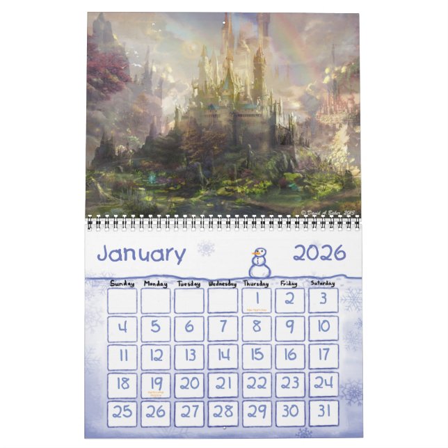 Fantasy land calendar by artist David A. Baker (Jan 2026)