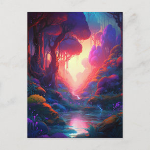 Fantasy Landscape Forest Colourful Surreal Postcar Postcard