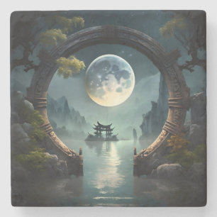 Fantasy Landscape Moon, Round Arch Stone Coaster