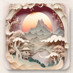 Fantasy Landscape Paper Cut Hard Plastic Coaster