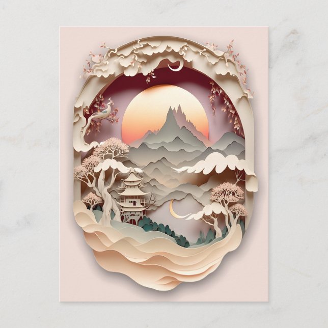 Fantasy Landscape Paper Cut Postcard (Front)