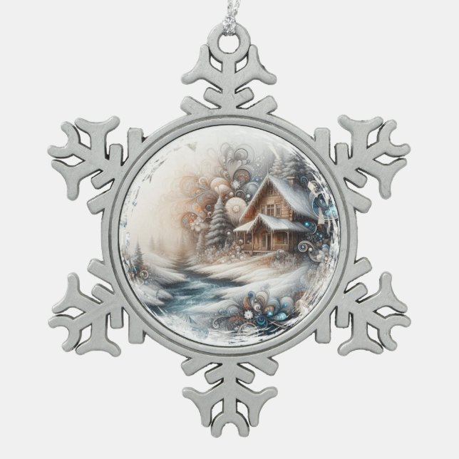 Fantasy Landscape Snowflake Ornament (Front)