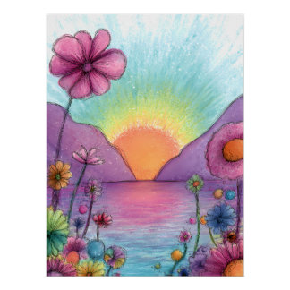 Fantasy Landscape with Flowers - Pastel Style Poster