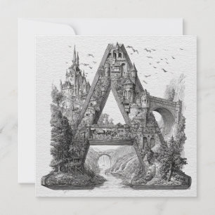 Fantasy Letter A with Castles in the Sky Storybook Holiday Card