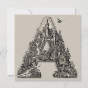 Fantasy Letter A with Castles in the Sky Storybook Holiday Card