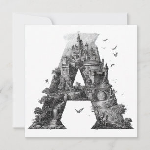 Fantasy Letter A with Castles in the Sky Storybook Holiday Card