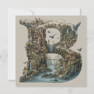 Fantasy Letter B with Castles in the Sky Storybook Holiday Card