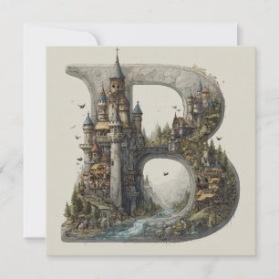 Fantasy Letter B with Castles in the Sky Storybook Holiday Card