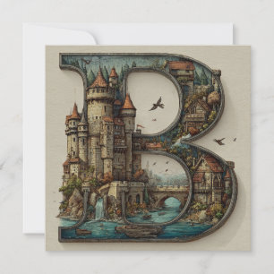 Fantasy Letter B with Castles in the Sky Storybook Holiday Card
