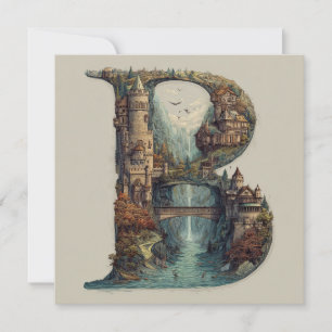 Fantasy Letter B with Castles in the Sky Storybook Holiday Card
