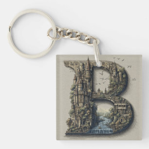 Fantasy Letter B with Castles in the Sky Storybook Key Ring