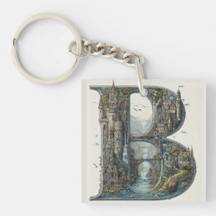 Fantasy Letter B with Castles in the Sky Storybook Key Ring