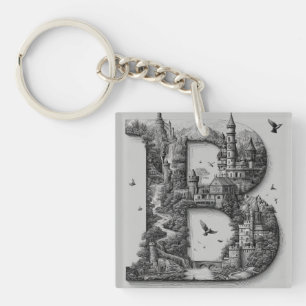 Fantasy Letter B with Castles in the Sky Storybook Key Ring