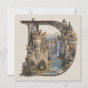 Fantasy Letter D with Castles in the Sky Storybook Holiday Card